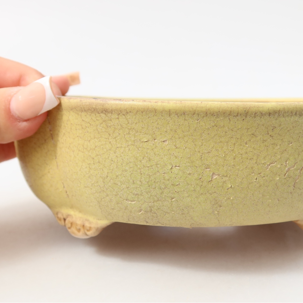 Kerámia bonsai-tál, 17,5 x 15,5 x 5,5 cm, sárga színű