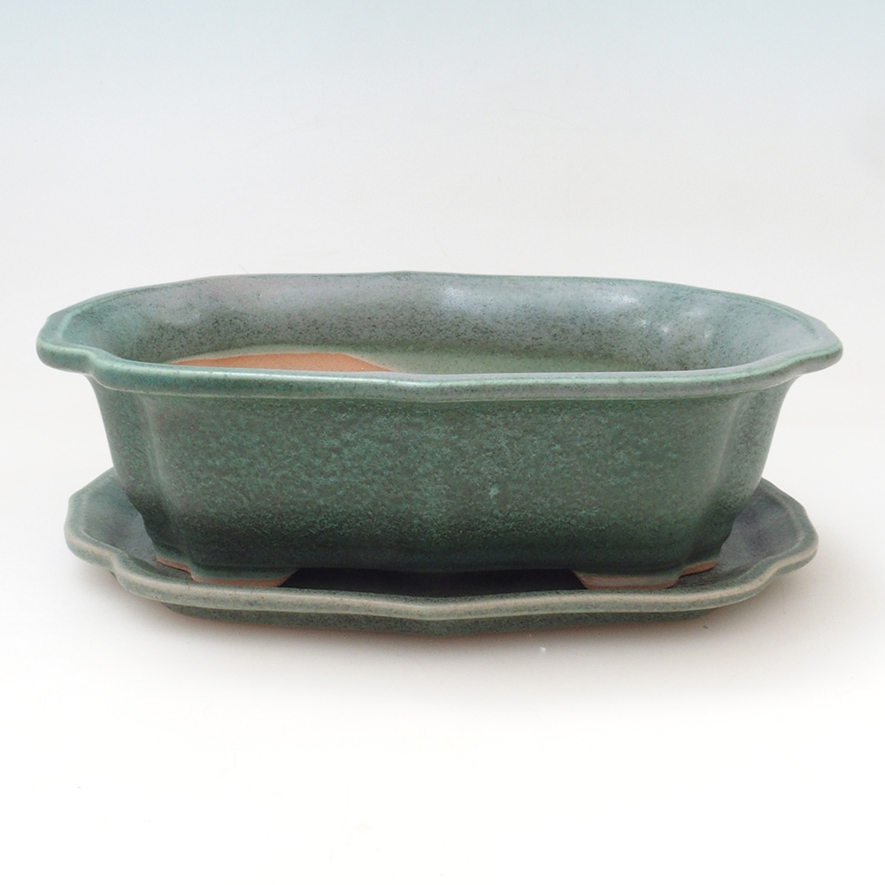 Bonsai tál + csészealj H51 - 18x14x5 cm - zöld