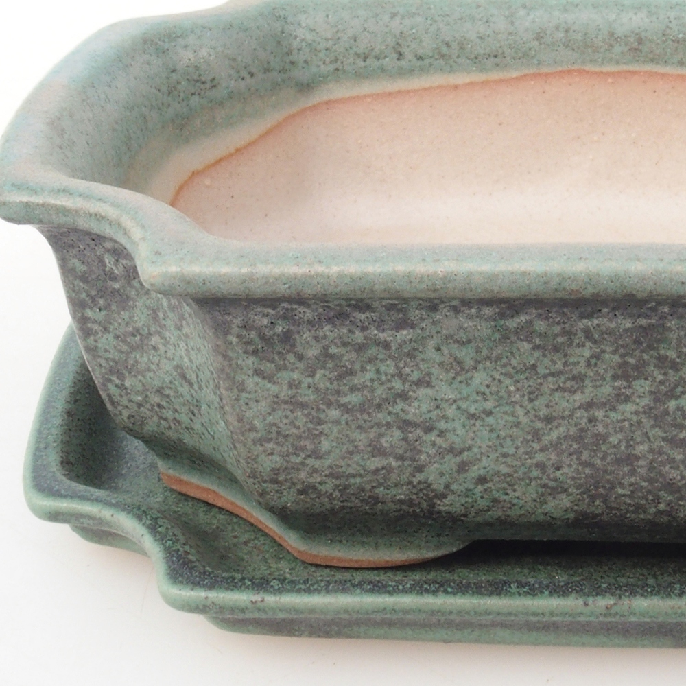 Bonsai tál + csészealj H03 - 16,5 x 12 x 4,5 cm. - zöld