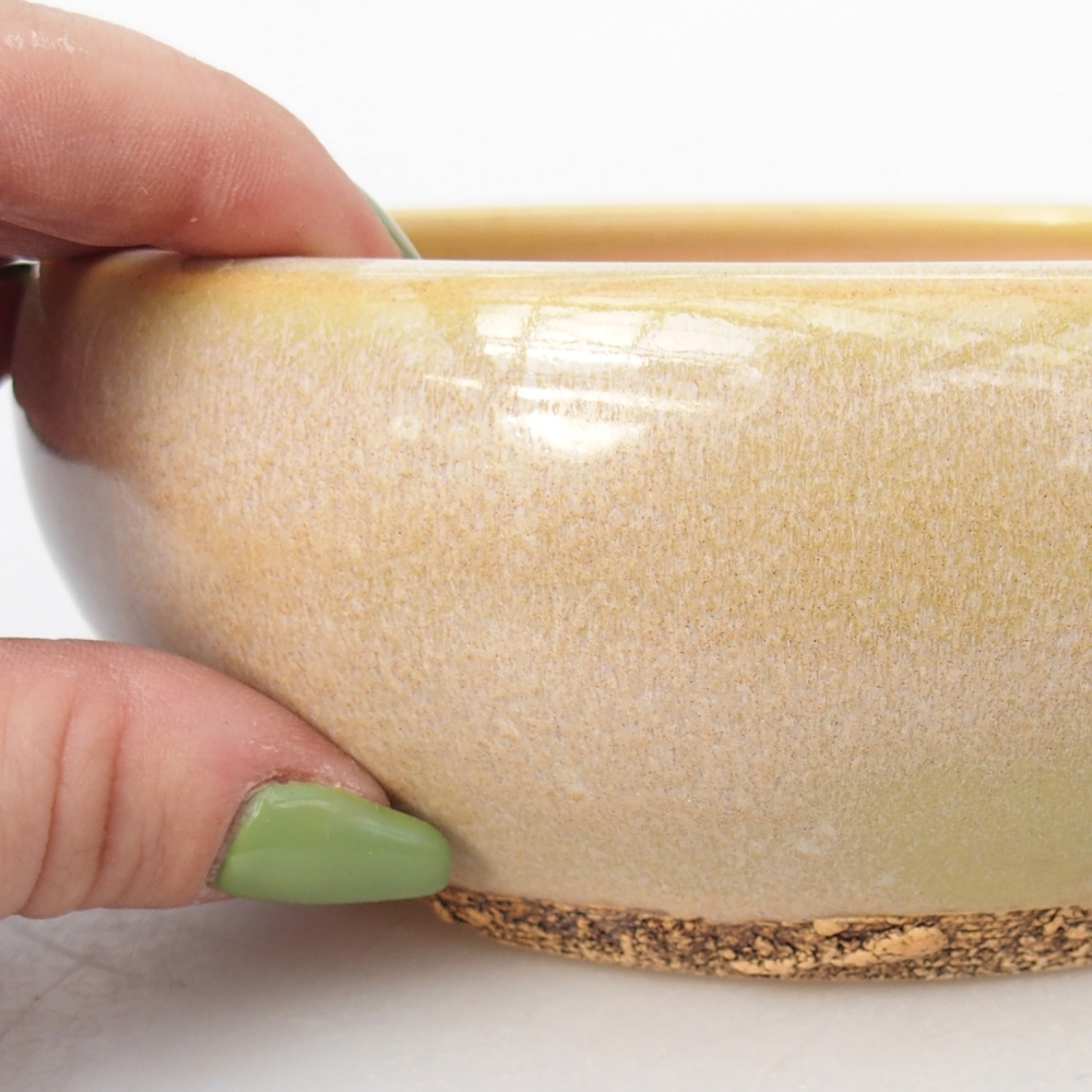 kerámia bonsai tál 15 x 15 x 5,5 cm, sárga-zöld