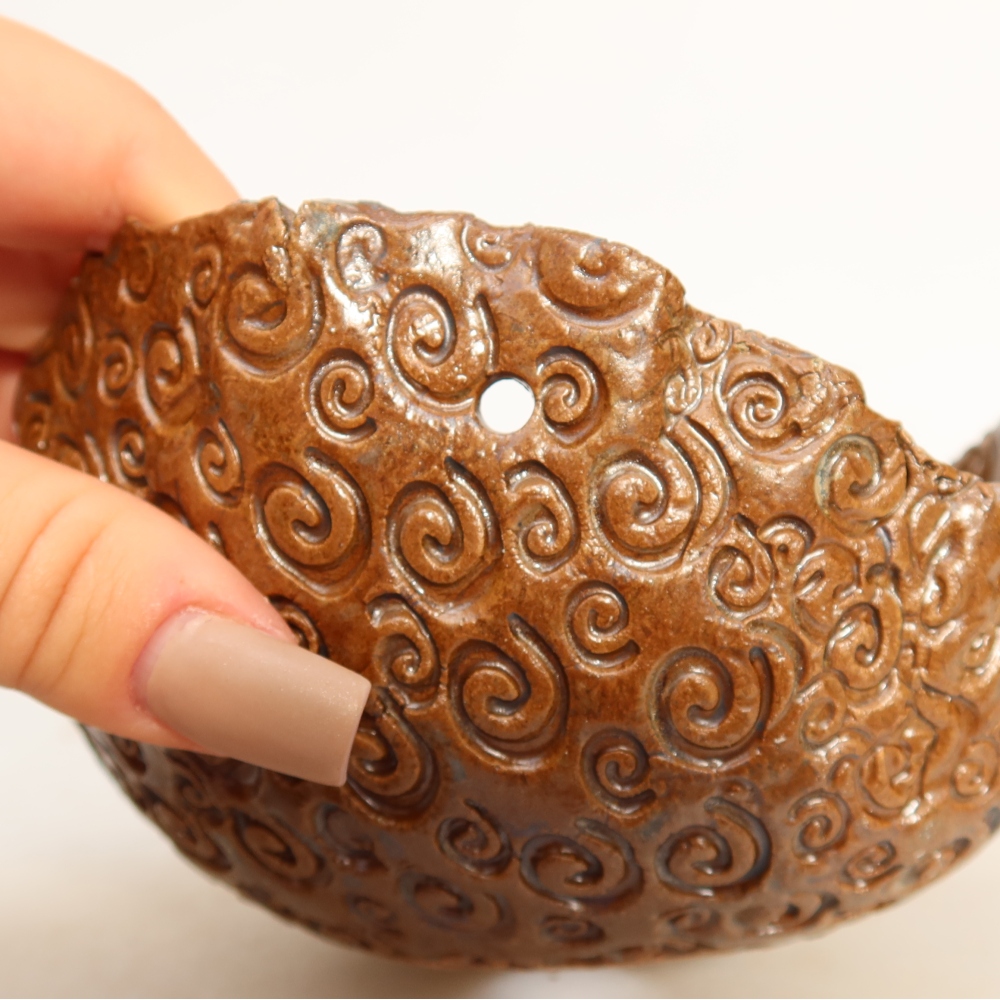Kerámia kokedama-edény, 13 x 12,5 x 8 cm, barna színű