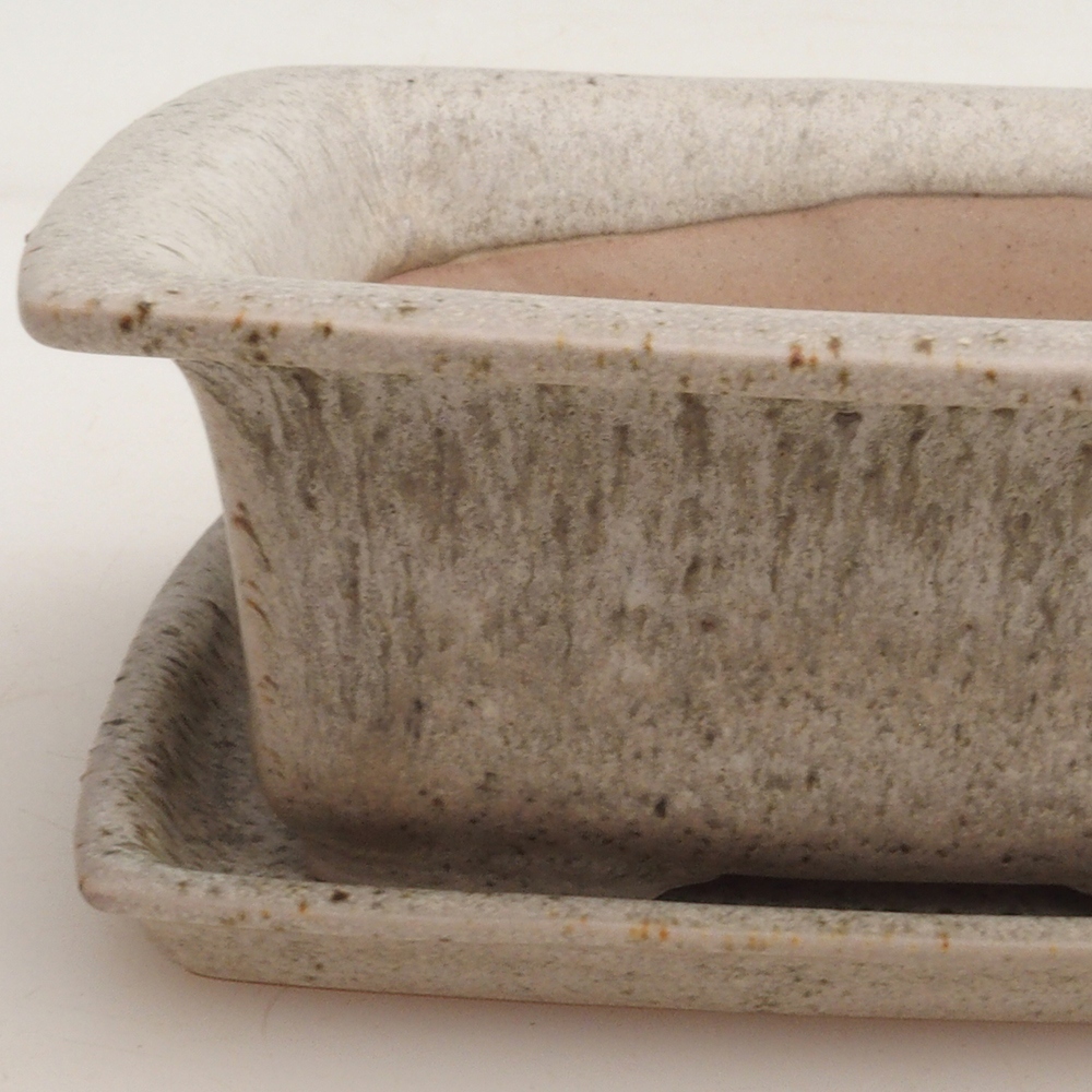 Bonsai tál + csészealj H11 - 11,5 x 10 x 4 cm. - bézs színű