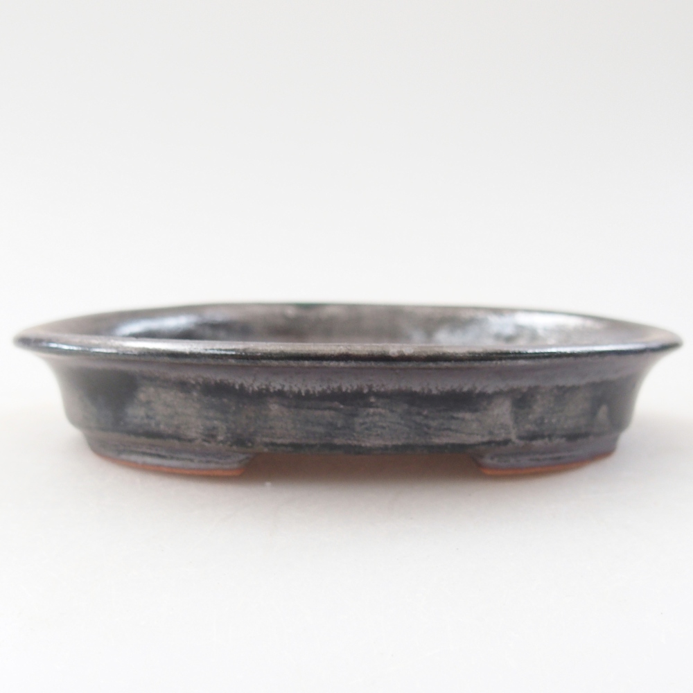Kerámia bonsai tál 12,5 x 10,5 x 2 cm, metál zöld