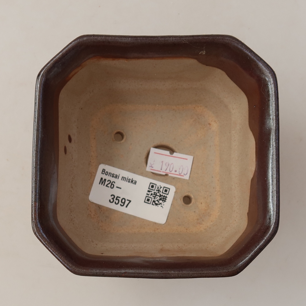 Kerámia bonsai tál, 10 x 10 x 6,5 cm, barna színű