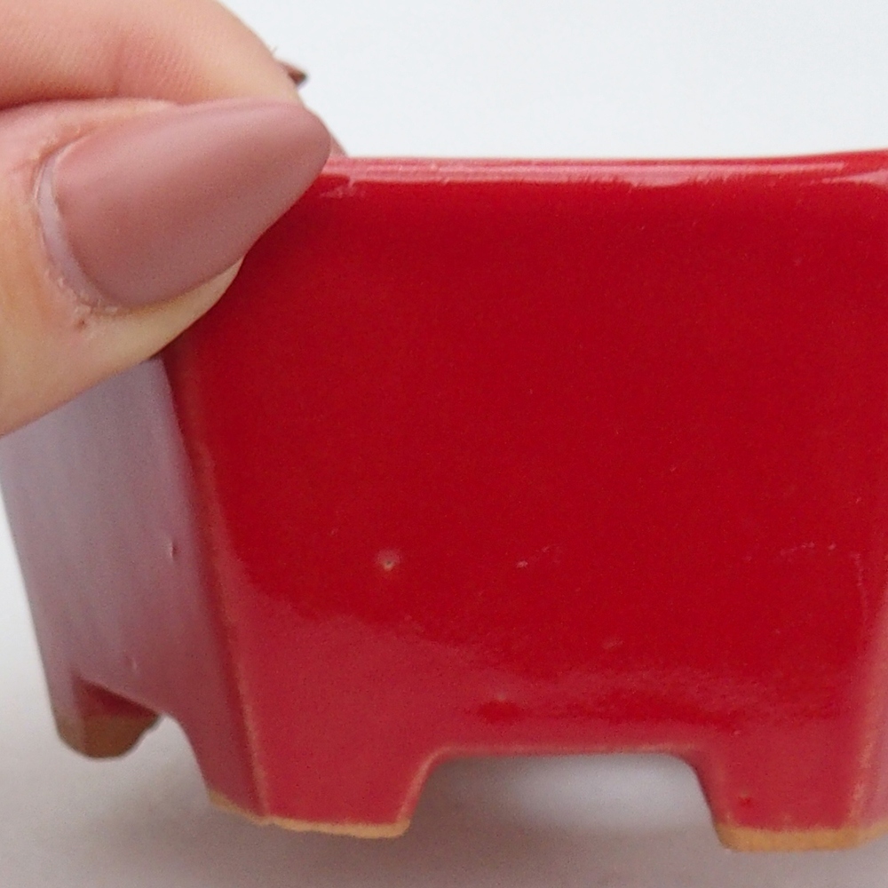 kerámia bonsai tál 10,5 x 9,5 x 5 cm, piros színben