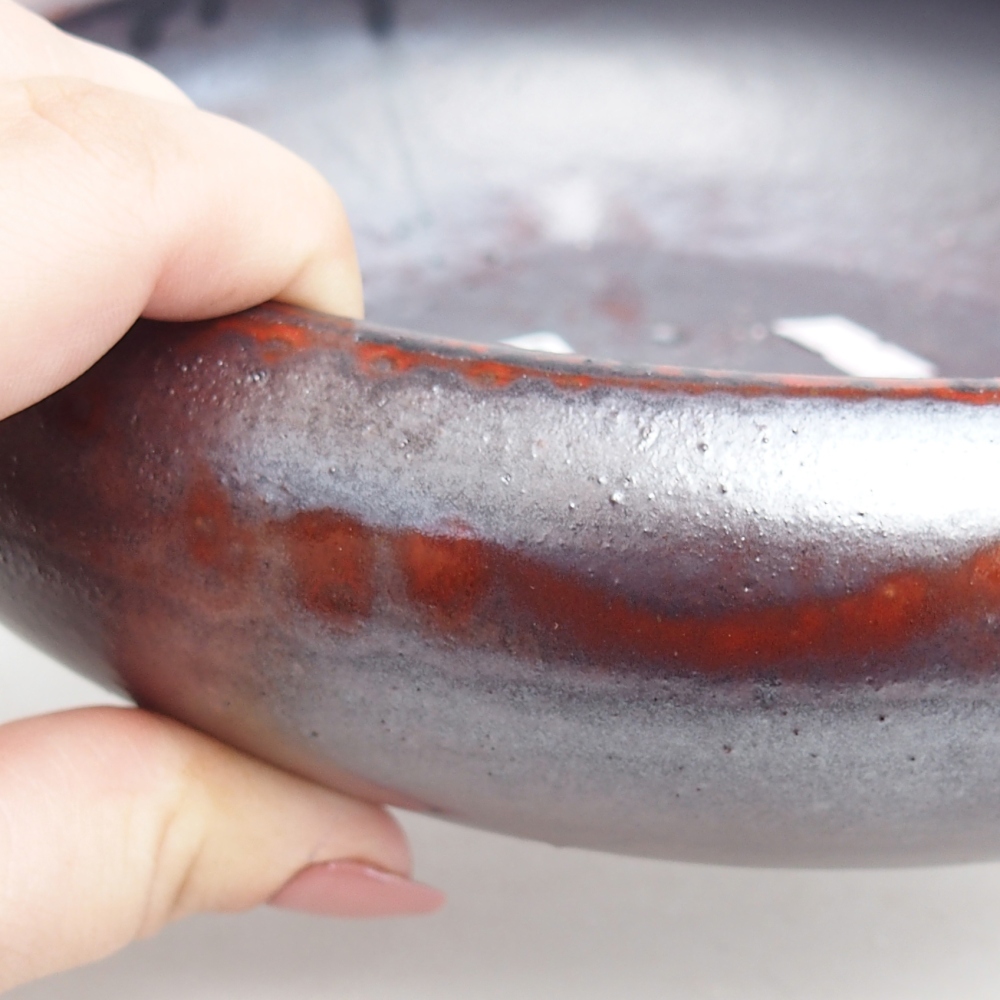 kerámia bonsai tál 21 x 21 x 6,5 cm, fekete-piros színben