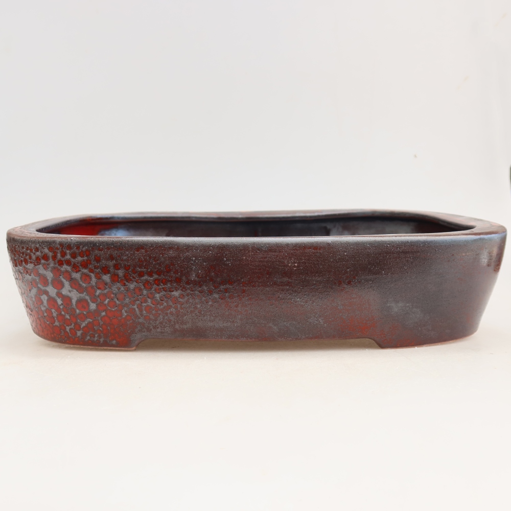Kerámia bonsai-tál, 32 x 24,5 x 6,5 cm, fémvörös színű