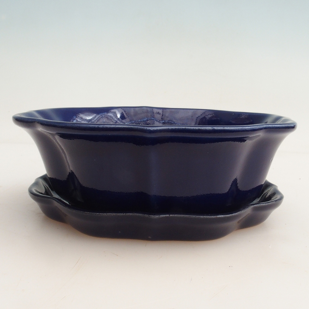 Bonsai tál + csészealj H06 - 14,5 x 14,5 x 5 cm. - kék