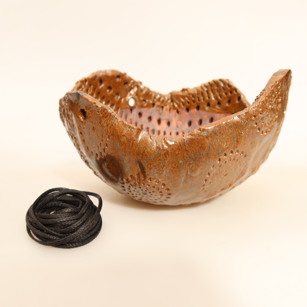 Kerámia kokedama-edény, 12,5 x 12 x 7,5 cm, barna színű