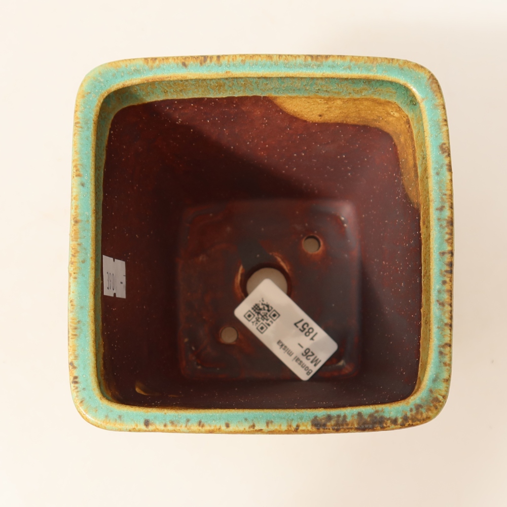 Kerámia bonsai-tál 10,5 x 10,5 x 12 cm, zöld színű