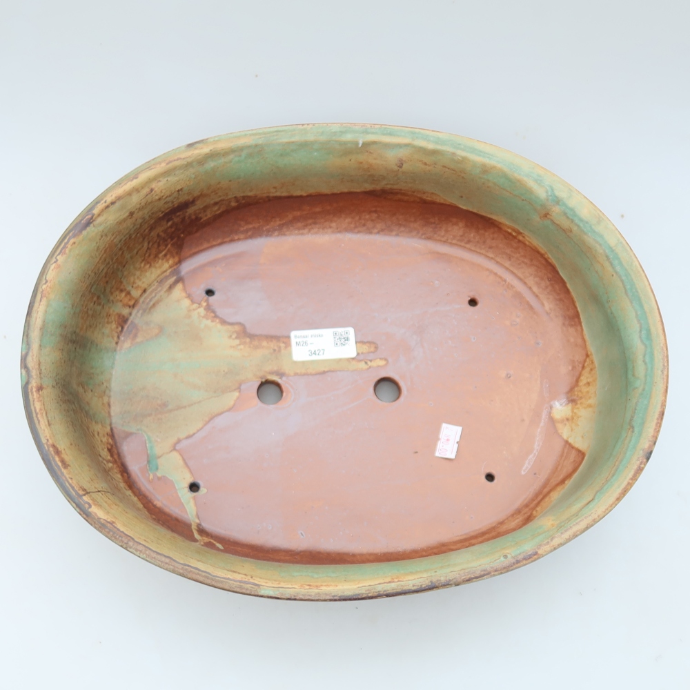 Kerámia bonsai-tál, 36 × 28 × 8,5 cm, barna-zöld színű