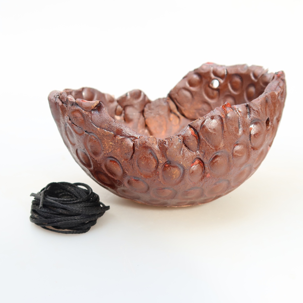 Kerámia kokedama-tartó, 13 x 12 x 7,5 cm, barna színű