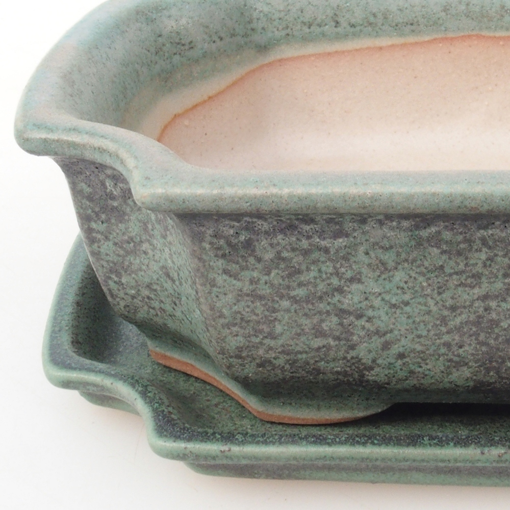 Bonsai tál + csészealj H17 - 15 x 10 x 4 cm. - zöld