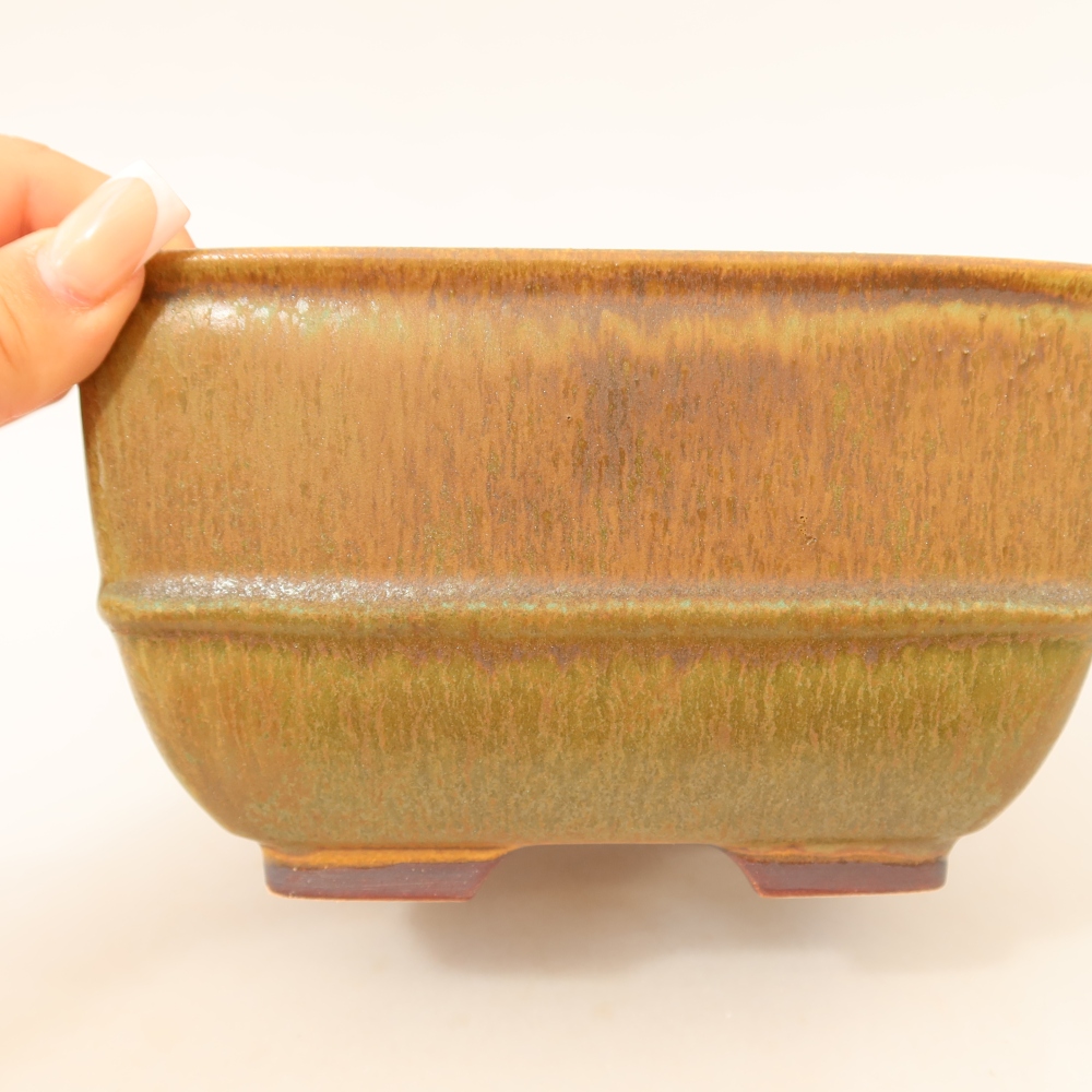 Kerámia bonsai-tál, 16,5 x 16,5 x 9,5 cm, zöld színű