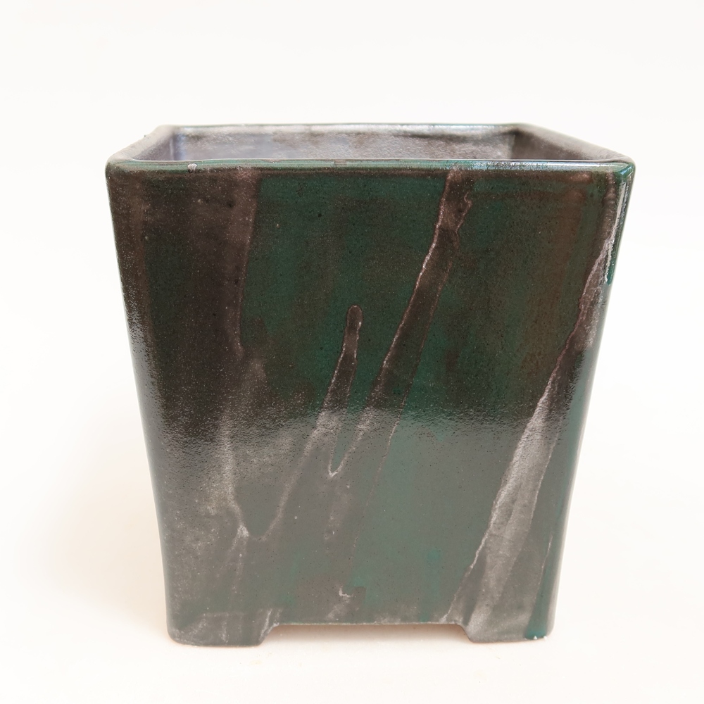 Kerámia bonsai tál, 13 x 13 x 13,5 cm, fémzöld színű