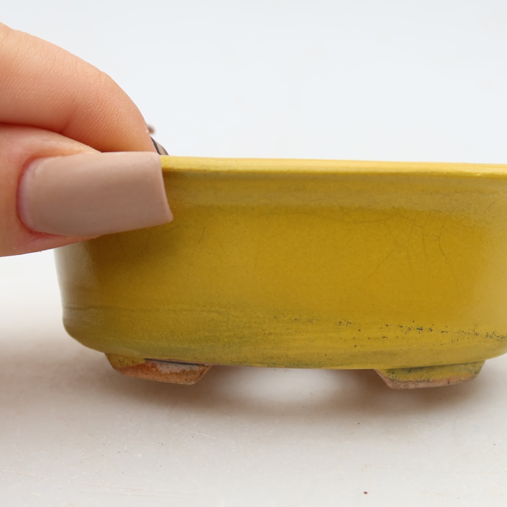 Kerámia bonsai tál, 9,5 x 6,5 x 3 cm, sárga színű