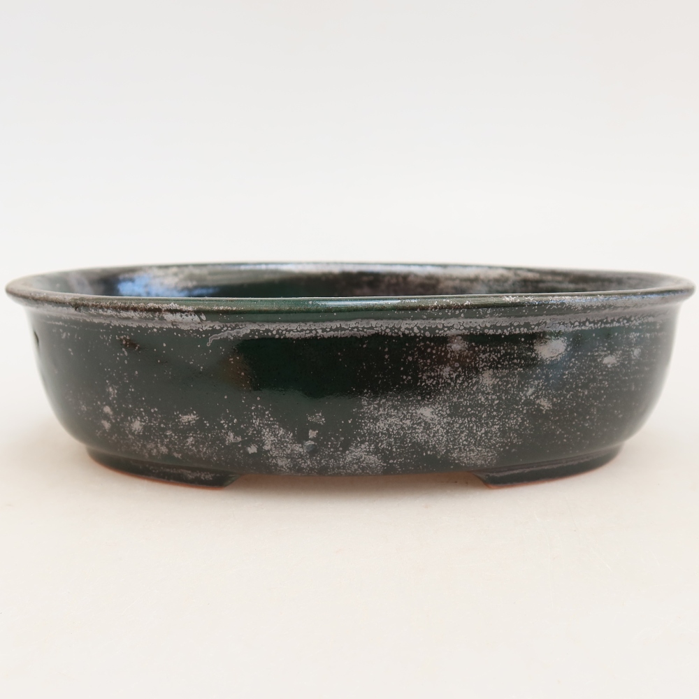 Kerámia bonsai tál, 19 x 14,5 x 5 cm, zöld színű