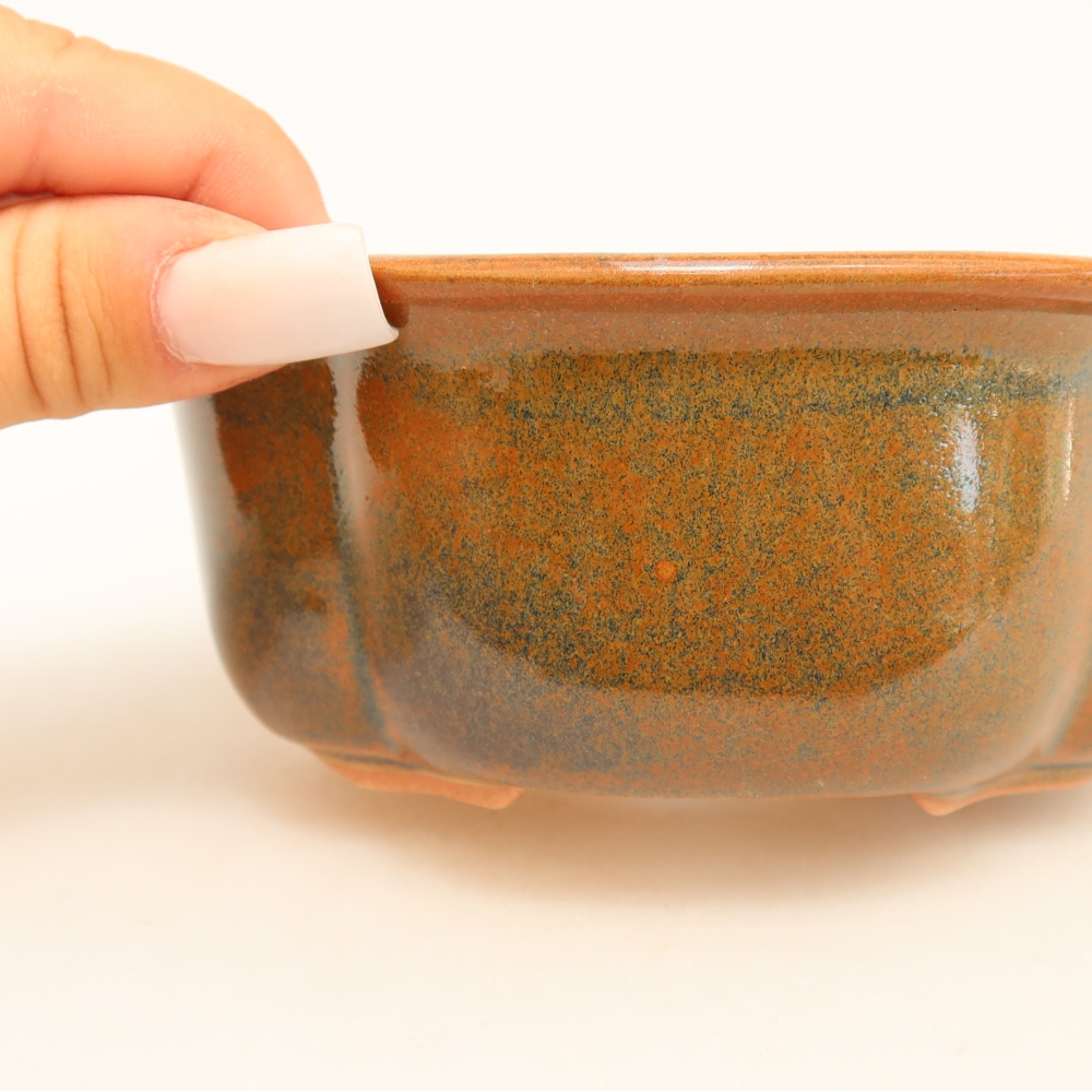 Kerámia bonsai tál, 13,5 x 11 x 6 cm, barna színű