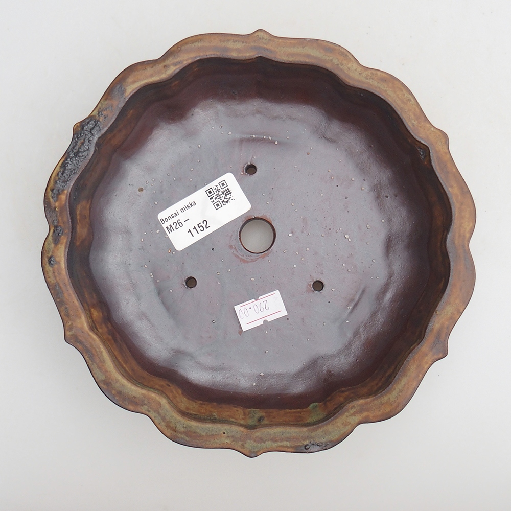 kerámia bonsai tál 18 x 18 x 4,5 cm, barna-zöld színben