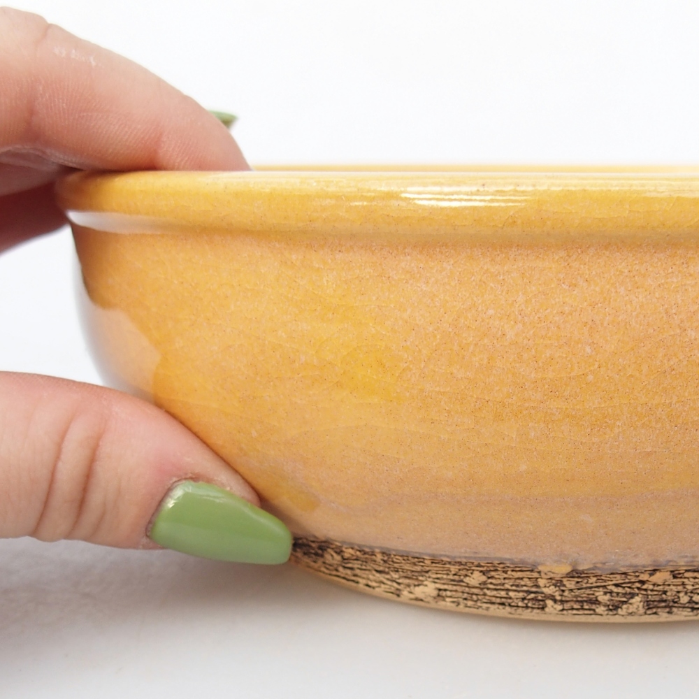 kerámia bonsai tál 16,5 x 16,5 x 5,5 cm, barna-sárga színben