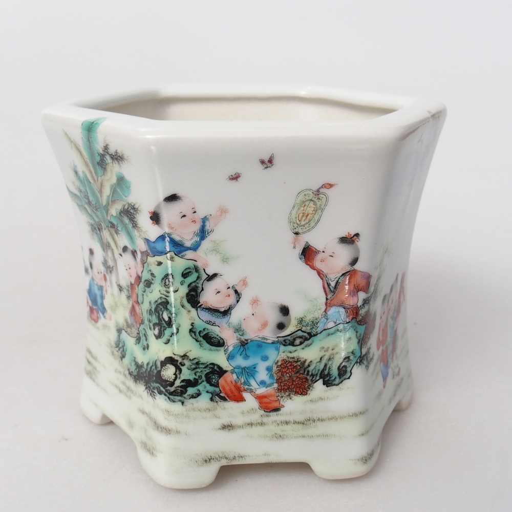 kerámia bonsai tál 10,5 x 9,5 x 9 cm, fehér színben