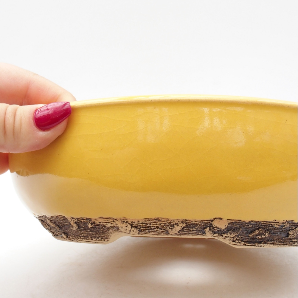 bonsai kerámia tál 20,5 x 20,5 x 6 cm, sárga