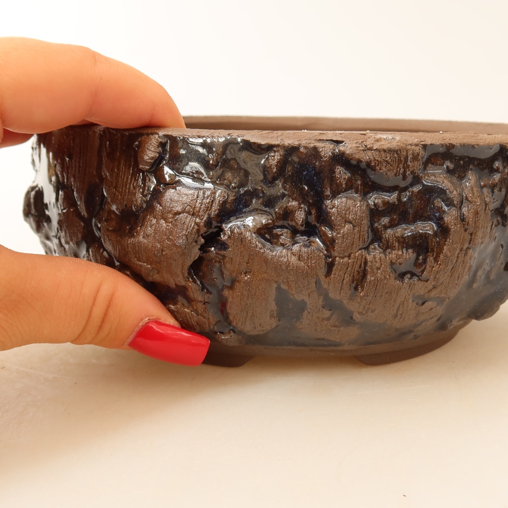 Kerámia bonsai tál, 16 x 16 x 6,5 cm, barna színű