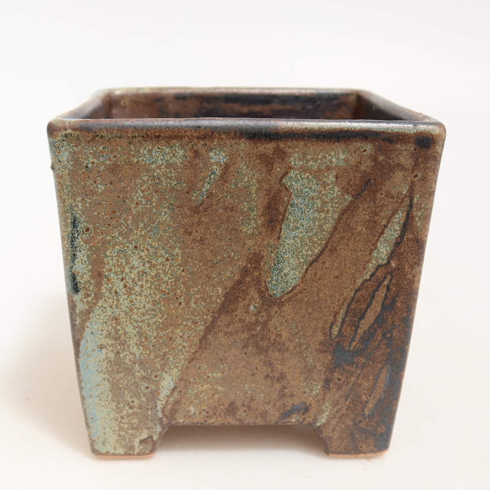 Kerámia bonsai tál, 9 x 9 x 8,5 cm, barna-zöld színű