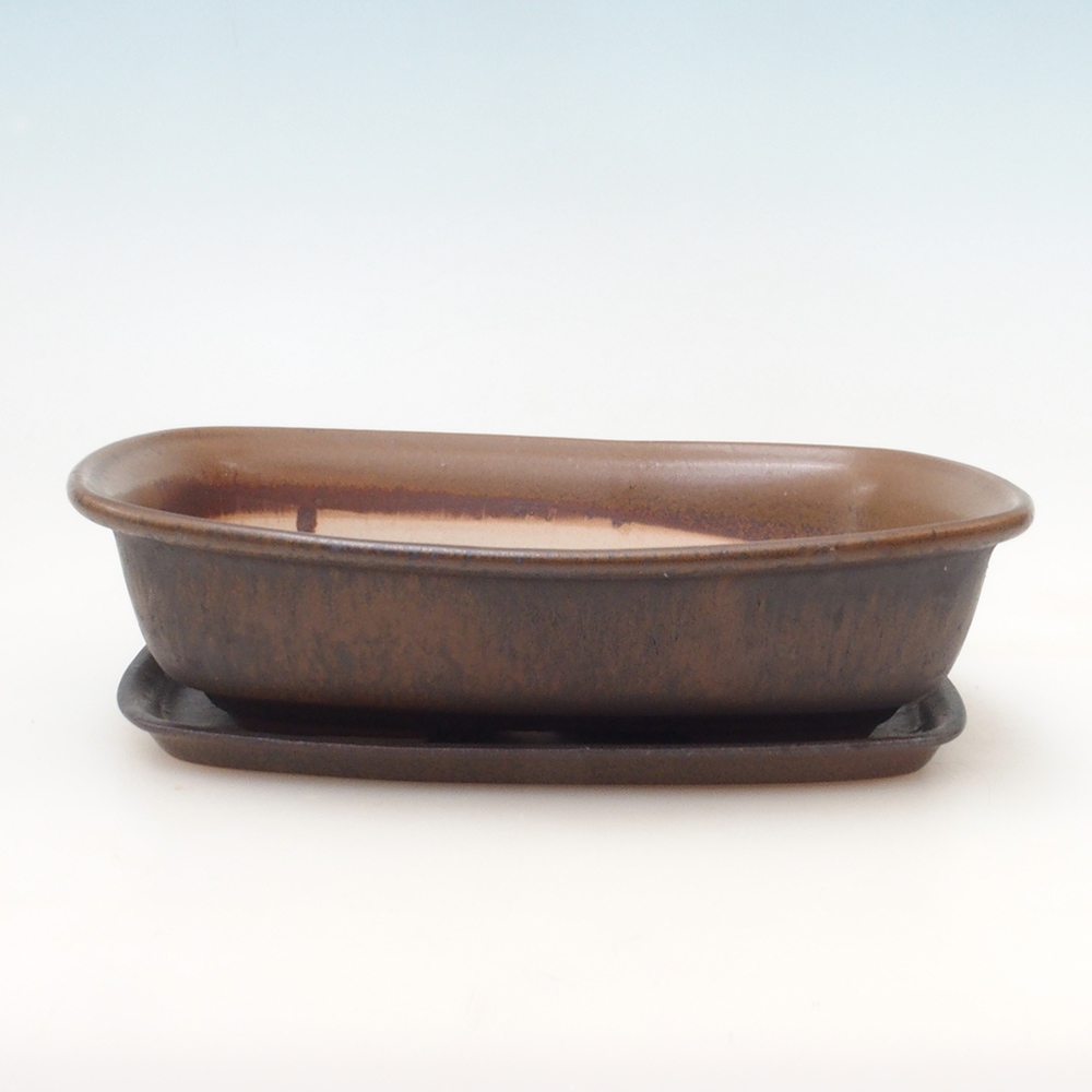 Bonsai tál + csészealj H08 - 25 x 19,5 x 6 cm. - barna
