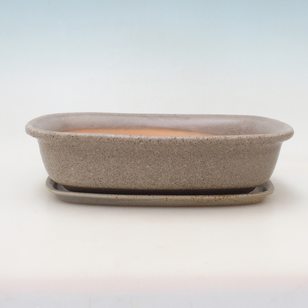 Bonsai tál + csészealj H09 - 30 x 23 x 7,5 cm - bézs színben