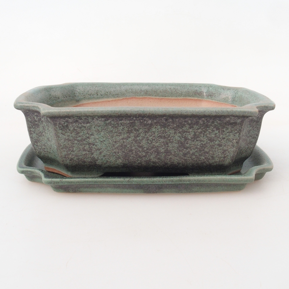 Bonsai tál + csészealj H03 - 16,5 x 12 x 4,5 cm. - zöld