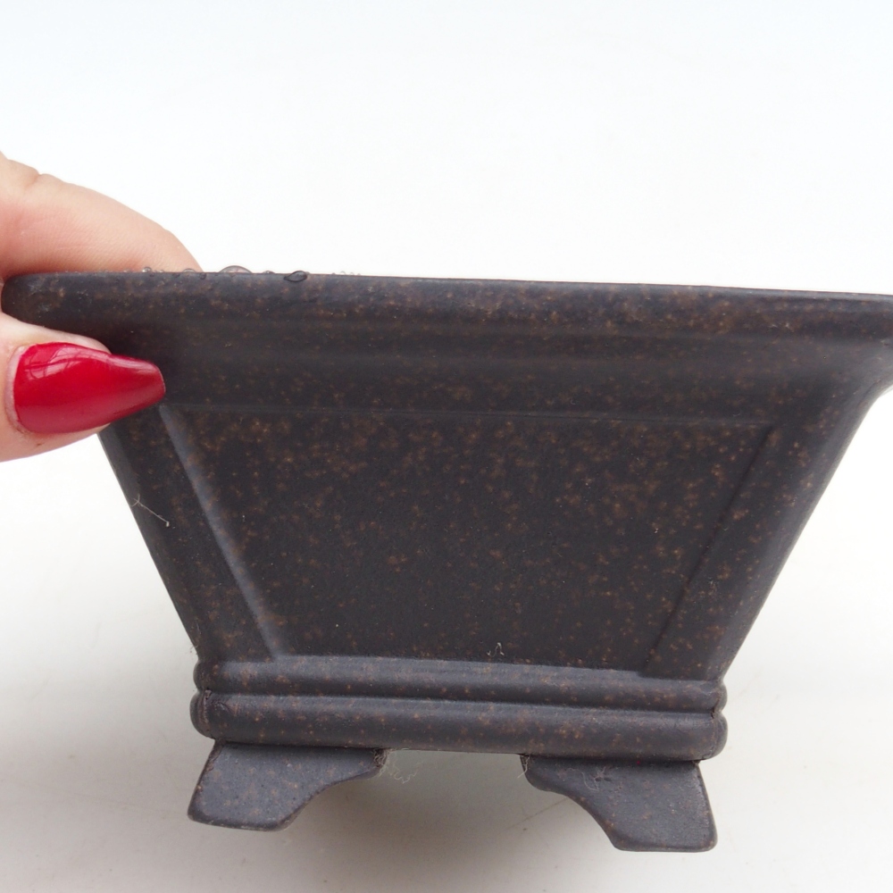 kerámia bonsai tál 12 x 12 x 7 cm, színe barnás okkersárga