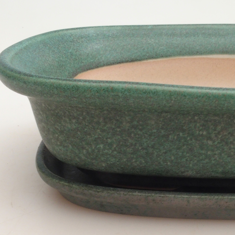 Bonsai tál + csészealj H25 - 23 x 17 x 5,5 cm. - zöld