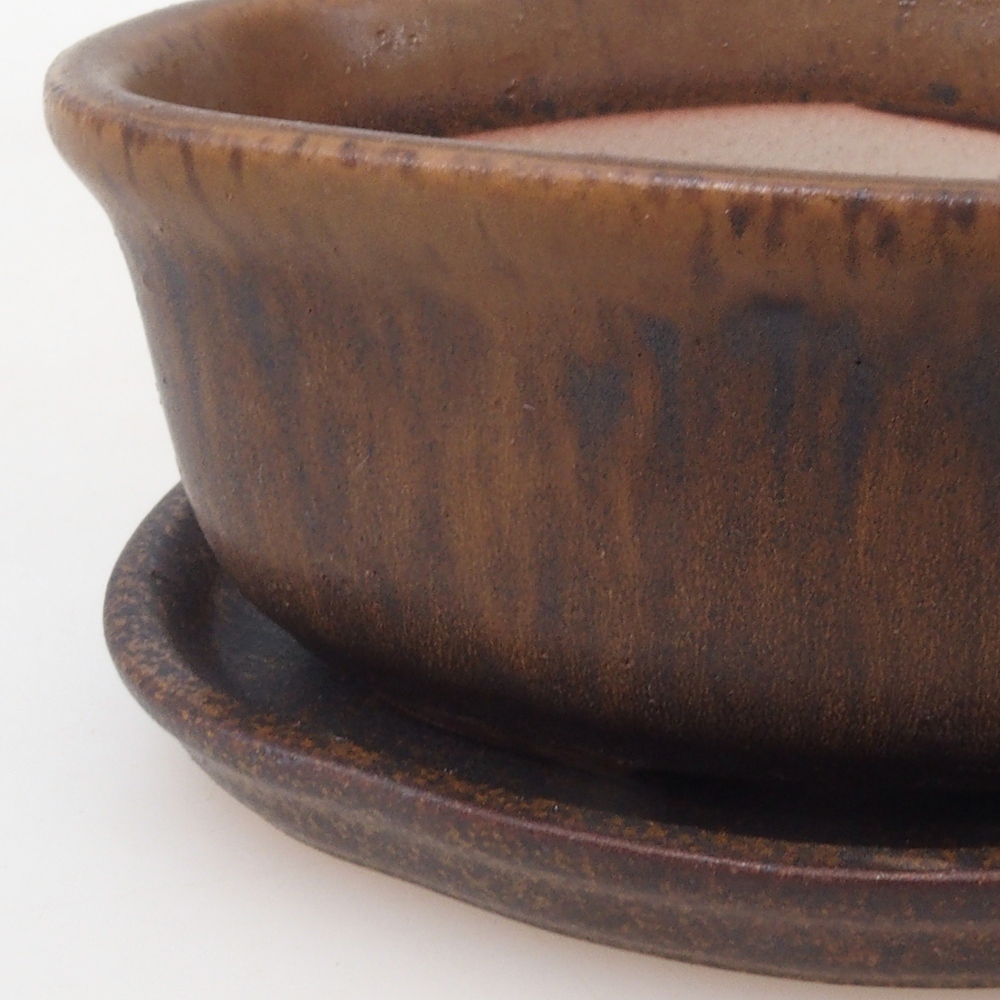Bonsai tál + csészealj H05 - 11 x 8 x 4 cm. - barna