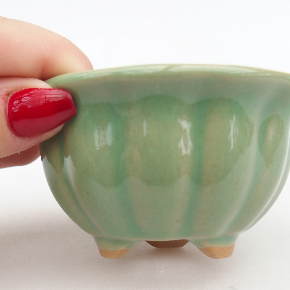 Kerámia bonsai tál 8,5 x 8,5 x 4,5 cm, zöld