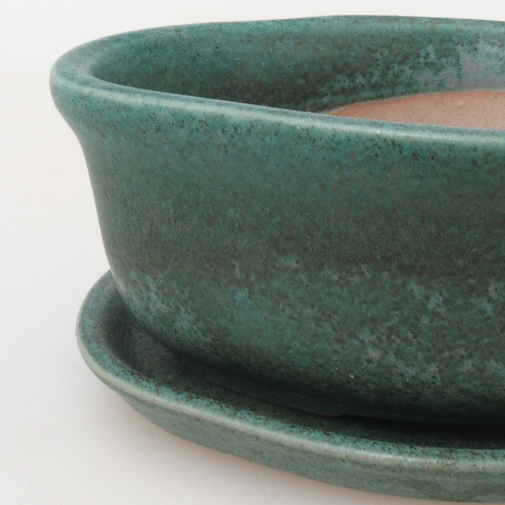 Bonsai tál + csészealj H05 - 11 x 8 x 4 cm. - zöld