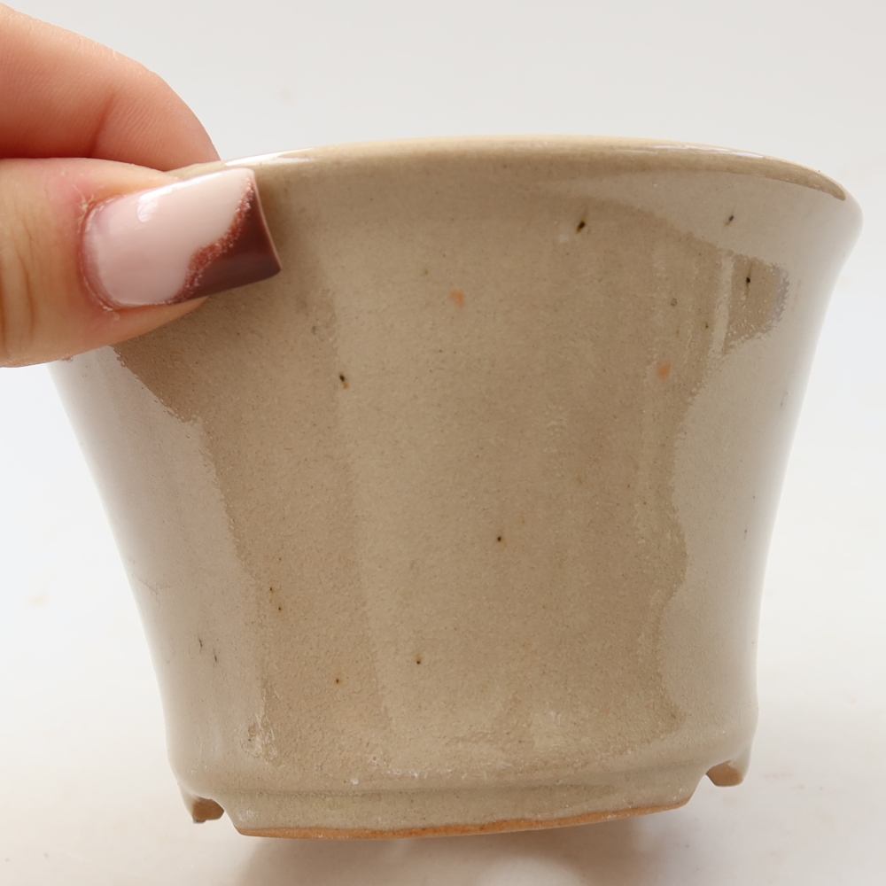 Kerámia bonsai tál, 11 x 11 x 7 cm, bézs színű