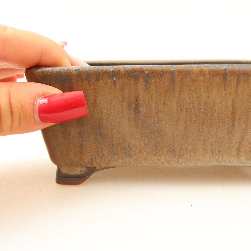 Kerámia bonsai tál, 13,5 x 11 x 5 cm, barna színű