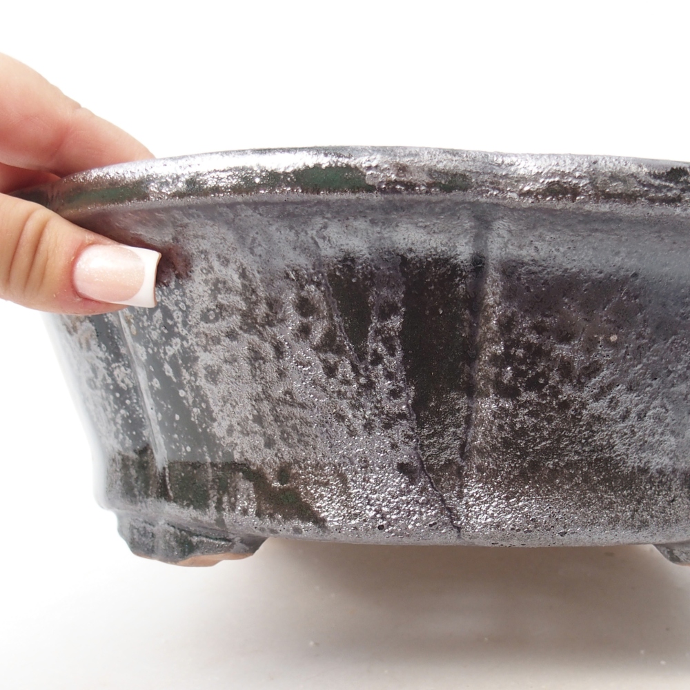 kerámia bonsai tál 26 x 26 x 8,5 cm, metál zöld