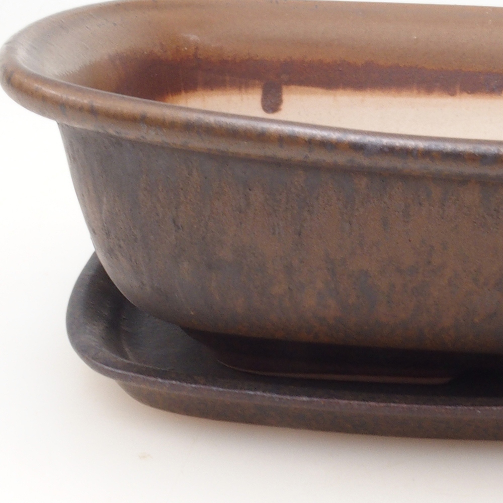 Bonsai tál + csészealj H09 - 30 x 23 x 7,5 cm. - barna