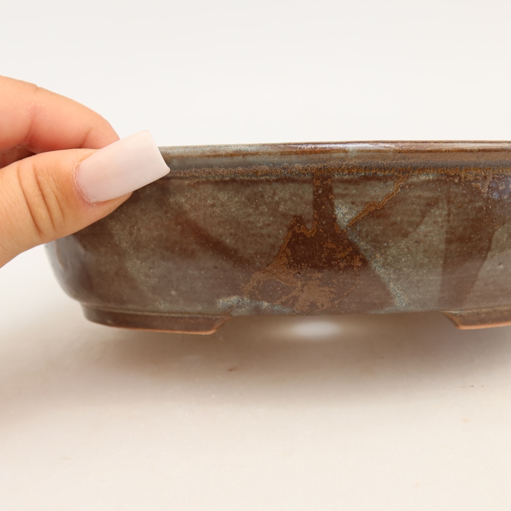 Kerámia bonsai tál, 19 x 14,5 x 5 cm, barna színű