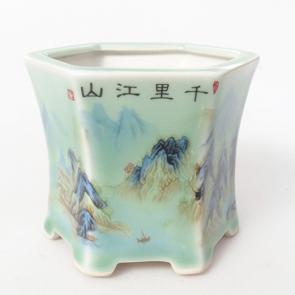 bonsai kerámia tál 10,5 x 9,5 x 8,5 cm, zöld