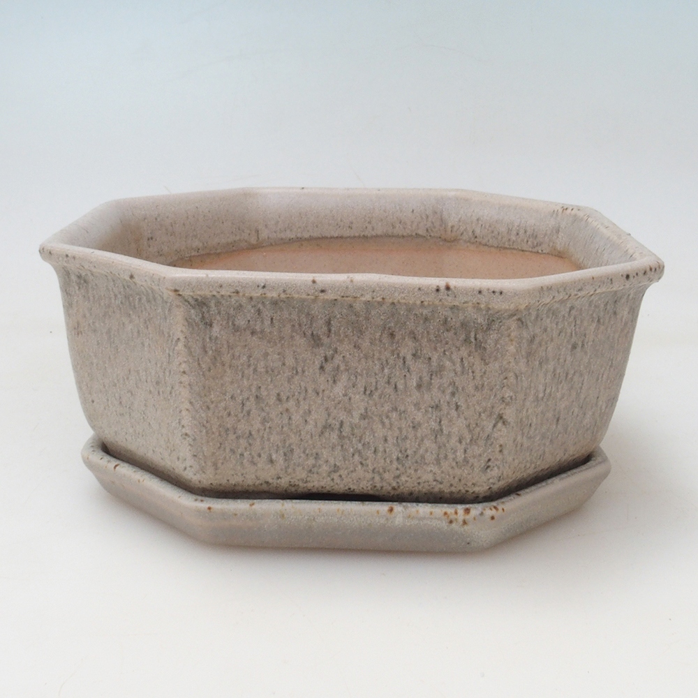 Bonsai tál + csészealj H13 - 12,5x12,5 x4,5 cm. - bézs színű