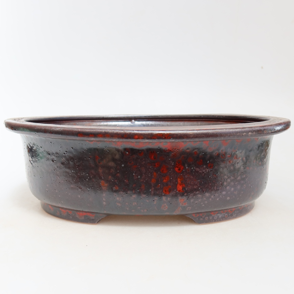Kerámia bonsai-tál 26 x 22 x 8 cm, fémvörös színű