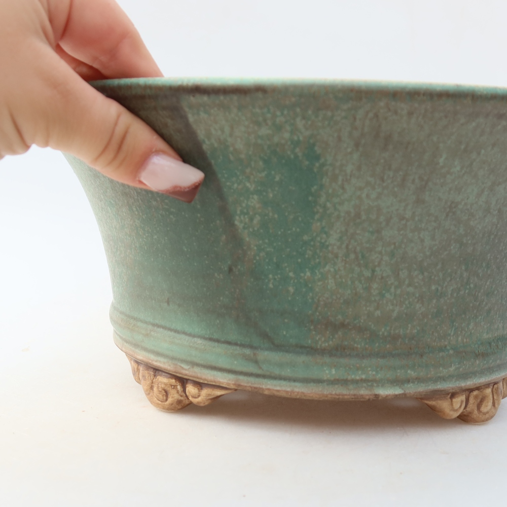 Kerámia bonsai-tál 24,5 x 24,5 x 11,5 cm, zöld színű
