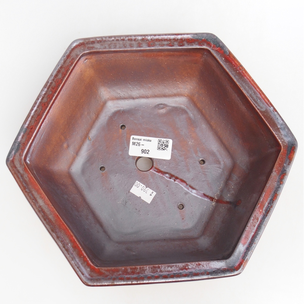 Kerámia bonsai tál 24,5 x 22 x 7,5 cm, fekete-piros színben