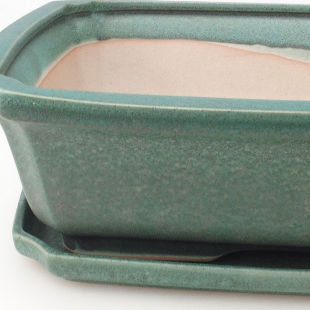 Bonsai tál + csészealj H07 - 30 x 20,5 x 8 cm. - zöld