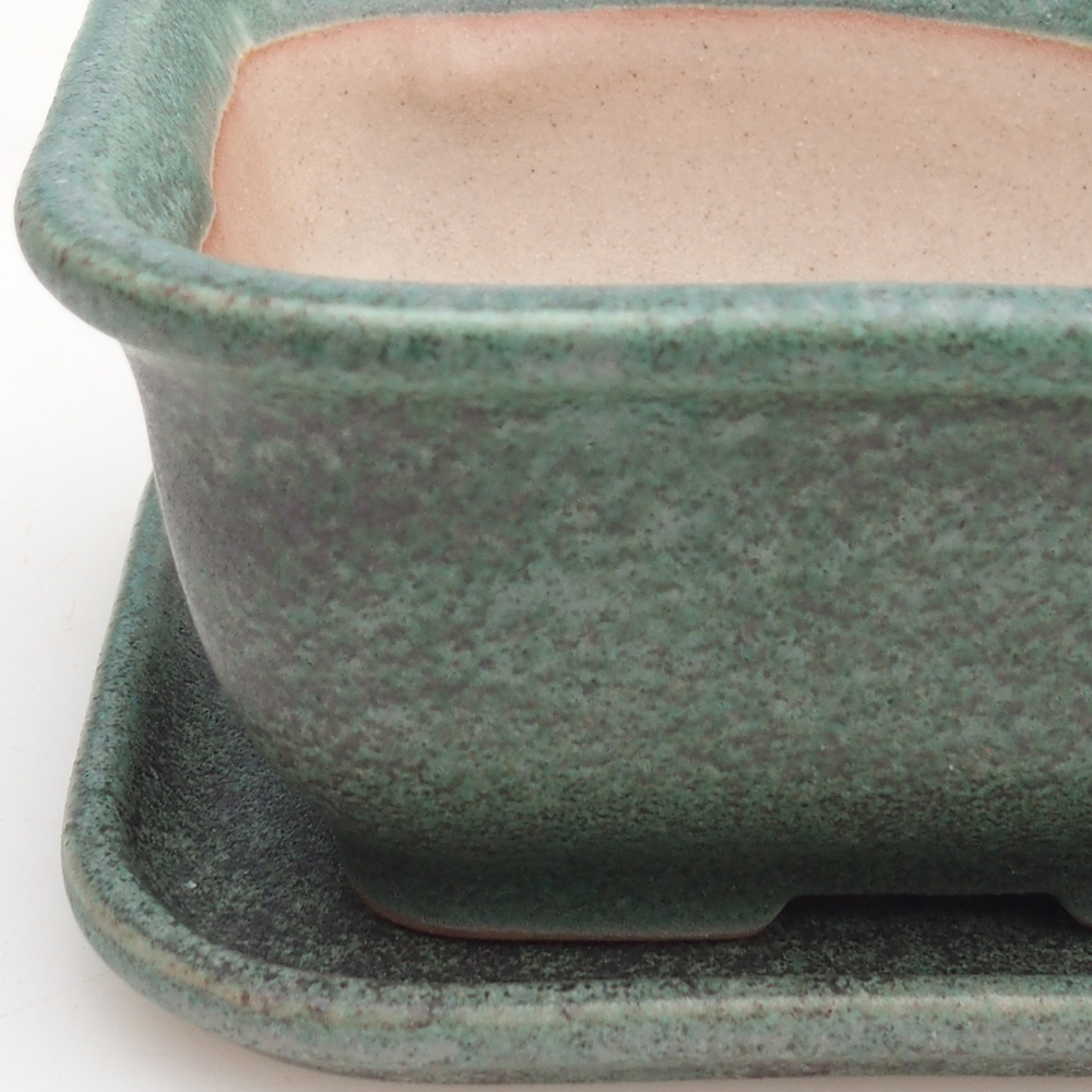 Bonsai tál + csészealj H11 - 11,5 x 10 x 4 cm. - zöld