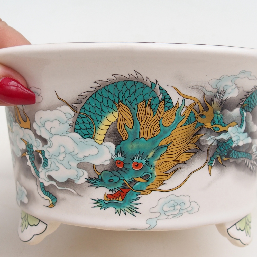 kerámia bonsai tál 17 x 17 x 9 cm, zöld-fehér színben