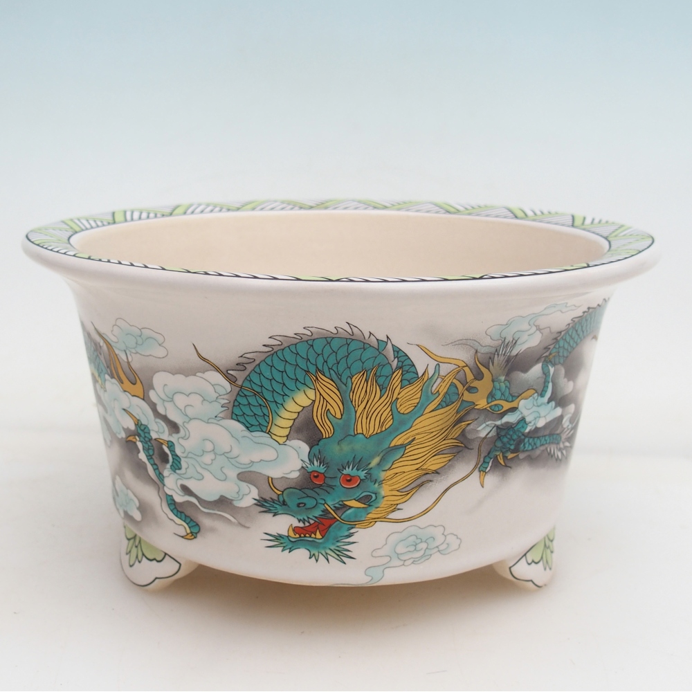 kerámia bonsai tál 17 x 17 x 9 cm, zöld-fehér színben